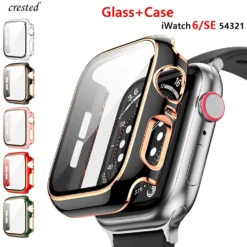 tempered glass screen case for apple watch series 7 8 5 6 se 3 45/41/44/40/42/38mm glass + cover