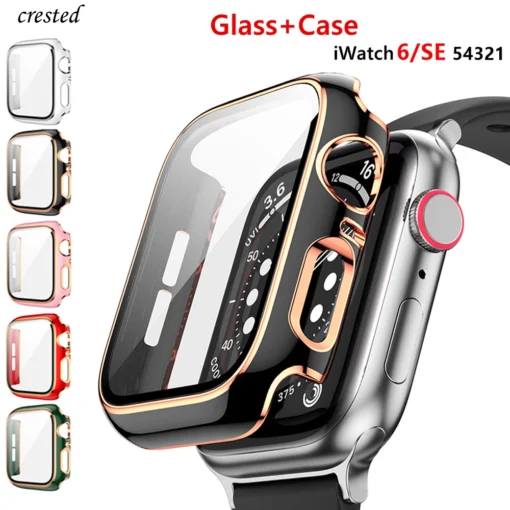 tempered glass screen case for apple watch series 7 8 5 6 se 3 45/41/44/40/42/38mm glass + cover