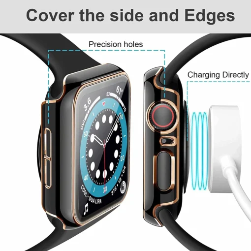 tempered glass screen case for apple watch series 7 8 5 6 se 3 45/41/44/40/42/38mm glass + cover