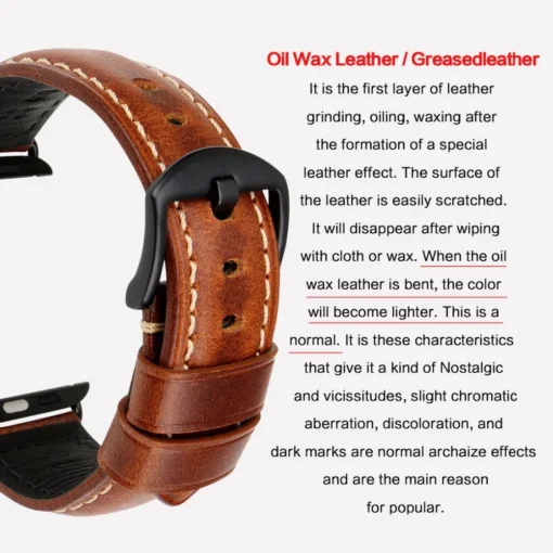 oil wax genuine leather watchband for apple watch band 40mm 41mm 44mm 45mm cowhide vintage strap 7 6 5 4 3 se iwatch