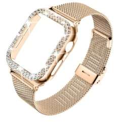 diamond case + metal strap for apple watch ultra stainless steel bracelet 9 8 7 6 5 4
