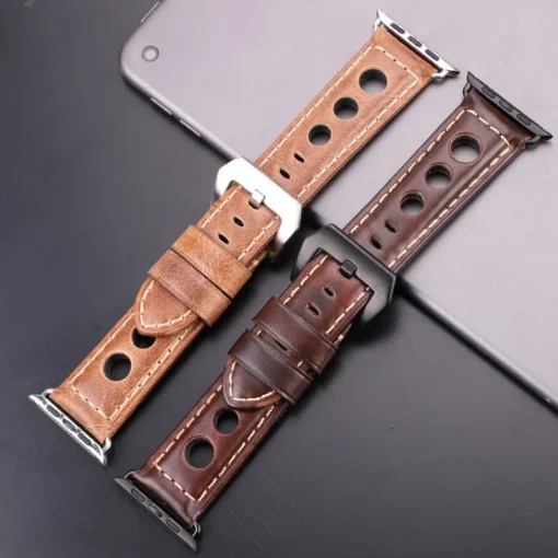 unisex real leather drivers watchband for apple watch series 5 4 3 2 1 42/38/44/40mm