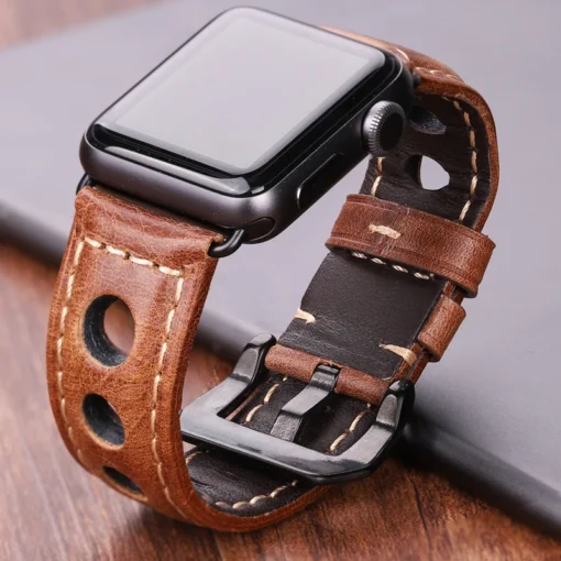 unisex real leather drivers watchband for apple watch series 5 4 3 2 1 42/38/44/40mm