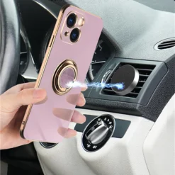 luxury plating metal ring holder phone case for iphone 14 plus 13 12 pro max soft cover