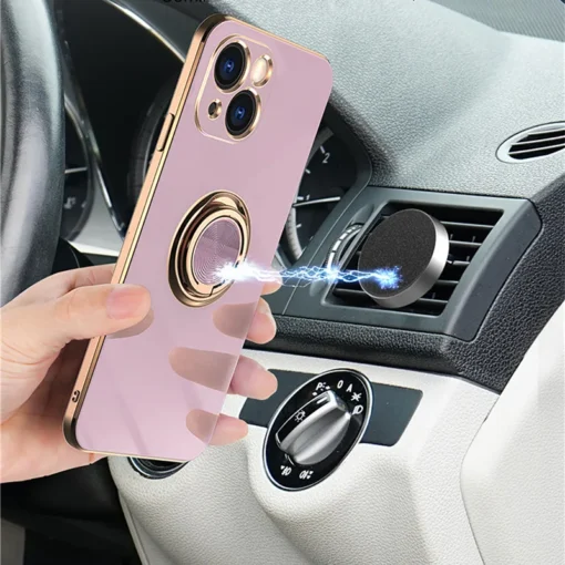 luxury plating metal ring holder phone case for iphone 14 plus 13 12 pro max soft cover