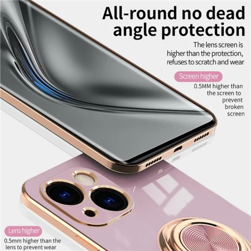 luxury plating metal ring holder phone case for iphone 14 plus 13 12 pro max soft cover