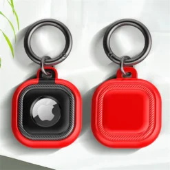 protective ergonomic keyring case for apple airtag tracking locator device cover constructed from soft silicon rubber