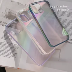 square edge bumper glossy plating laser rainbow case for iphone 14 plus 11 13 pro 12 mini