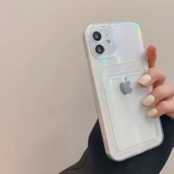 transparent aurora card holder case for iphone 14 13 11 12 pro max mini x s xr 8 7 plus se