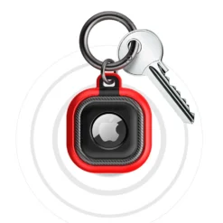 protective ergonomic keyring case for apple airtag tracking locator device cover constructed from soft silicon rubber