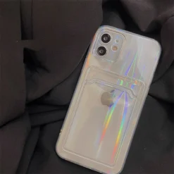 transparent aurora card holder case for iphone 14 13 11 12 pro max mini x s xr 8 7 plus se