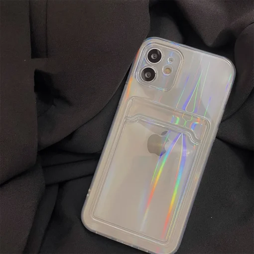 transparent aurora card holder case for iphone 14 13 11 12 pro max mini x s xr 8 7 plus se