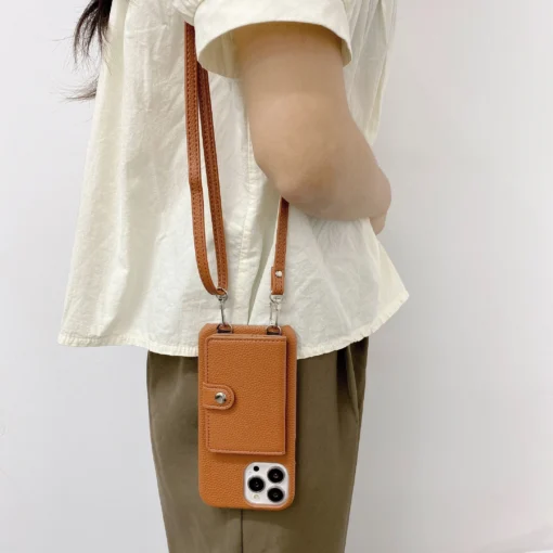 luxury crossbody lanyard leather card holder wallet case for iphone 11 12 pro max mini