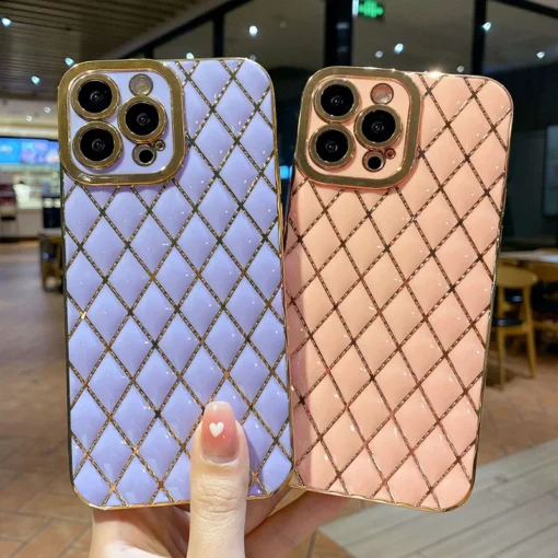 luxury plating diamond grid fashion phone case for iphone 14 pro max 13 12 11 x xs xr