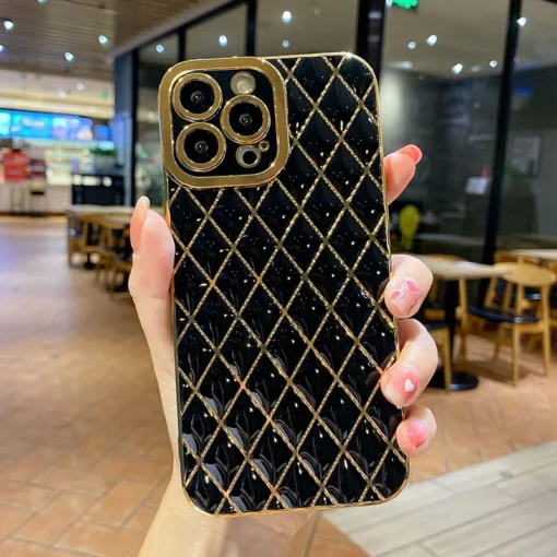 luxury plating diamond grid fashion phone case for iphone 14 pro max 13 12 11 x xs xr
