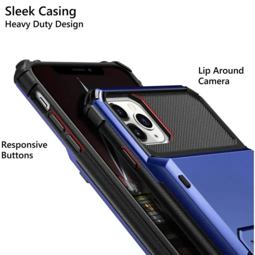 rugged armor multi card holder flip case for iphone 14 pro max 12 pro 13 mini clamshell case