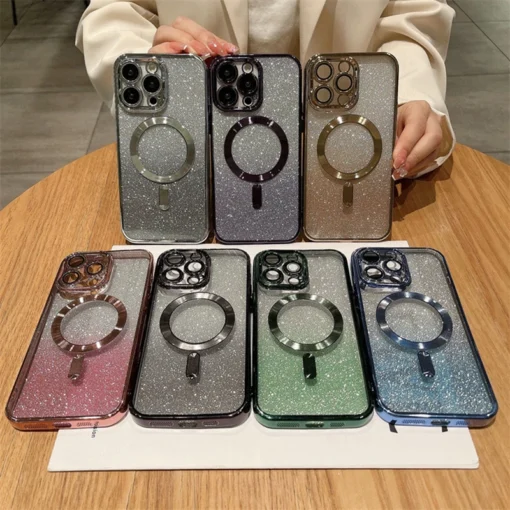 luxury plating glitter magsafe case for iphone 14 plus 11 12 13 pro max soft silicone cover