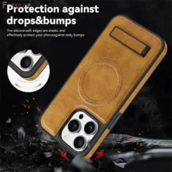 luxury leather case for iphone 15 pro max 14 plus 11 12 13 holder wireless charging shockproof bumper stand phone cover