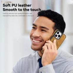 luxury leather case for iphone 15 pro max 14 plus 11 12 13 holder wireless charging shockproof bumper stand phone cover