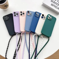 ultra thin crossbody necklace lanyard case for iphone 14 plus 13 pro max liquid silicon cover