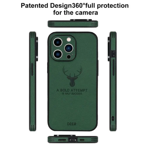 luxurious pu leather case for iphone 14 13 11 12 pro max xr x xs plus deer pattern soft business lens protection phone cover