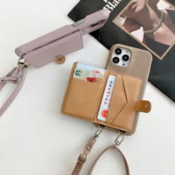 luxury crossbody lanyard leather card holder wallet case for iphone 11 12 pro max mini