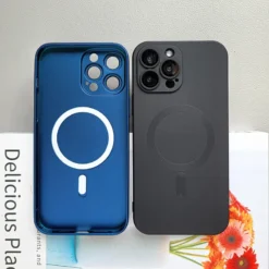 soft matte liquid silicone magnetic phone case for iphone 14 13 12 pro max lens protection