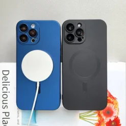 soft matte liquid silicone magnetic phone case for iphone 14 13 12 pro max lens protection