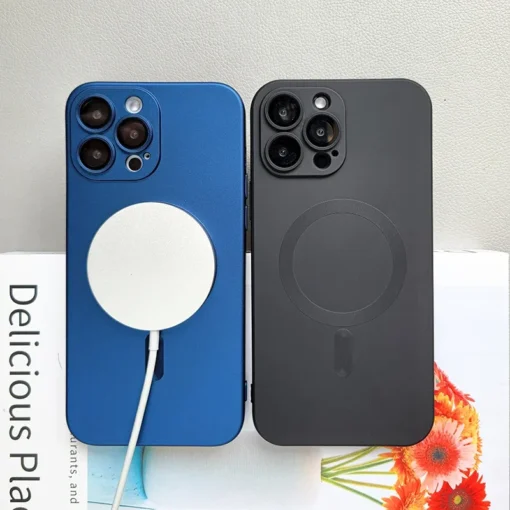 soft matte liquid silicone magnetic phone case for iphone 14 13 12 pro max lens protection