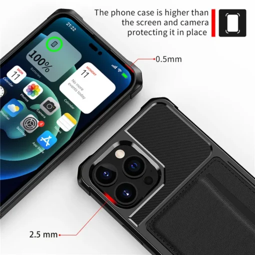 shockproof bumper multi card holder magnetic case for iphone 14 pro max plus 13 12 mini