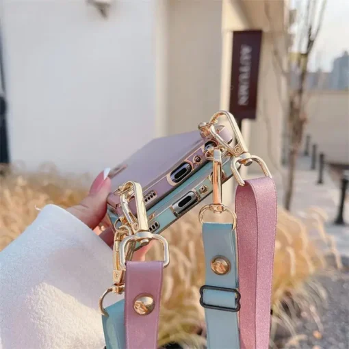 luxury crossbody fashion lanyard plated bumper case for iphone 14 13 12 pro max mini