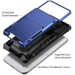 rugged armor multi card holder flip case for iphone 14 pro max 12 pro 13 mini clamshell case