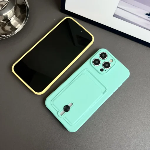 soft silicon shockproof card holder case for iphone 12 pro max 13 14 plus with card slider