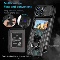 rugged camera protection hybrid card holder case for iphone 14 13 12 pro max with kickstand
