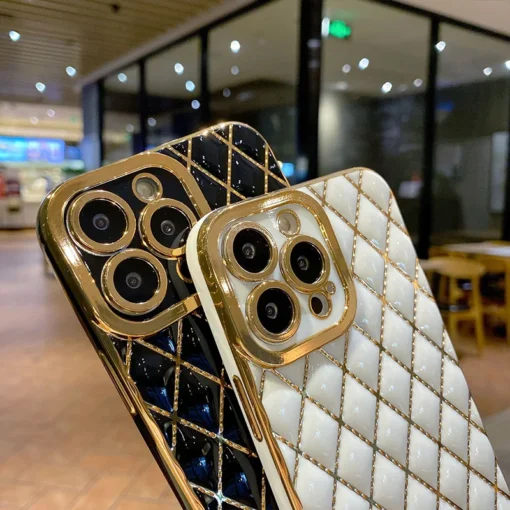 luxury plating diamond grid fashion phone case for iphone 14 pro max 13 12 11 x xs xr