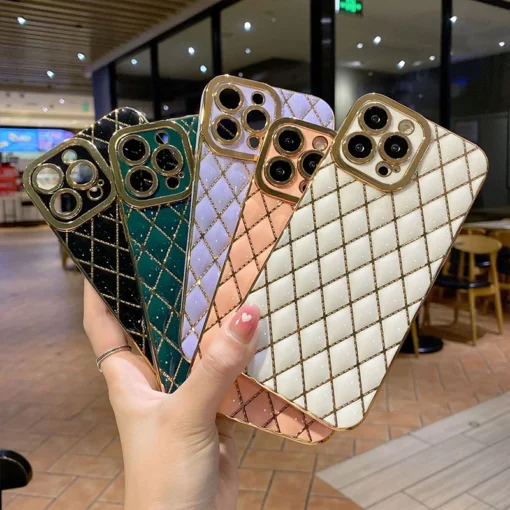 luxury plating diamond grid fashion phone case for iphone 14 pro max 13 12 11 x xs xr