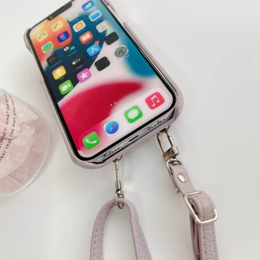 luxury crossbody lanyard leather card holder wallet case for iphone 11 12 pro max mini
