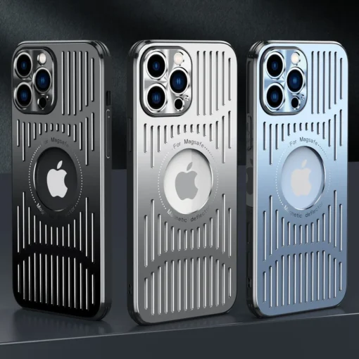 metal magnetic heat dissipation ventilated phone case for iphone 14 pro max plus 12 13 pro