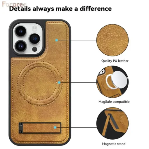 luxury leather case for iphone 15 pro max 14 plus 11 12 13 holder wireless charging shockproof bumper stand phone cover