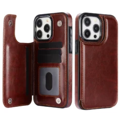 double buckle leather case for iphone 15 pro max 15 plus with card slots and stand function drop protection cover