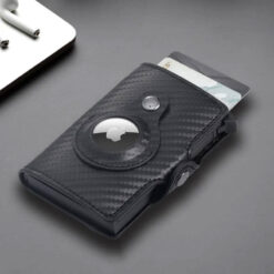 luxury pu leather wallet card holder case for apple airtags tracking device cash & cards