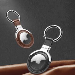 premium leather keyfob case for apple airtag tracker locator device with keyring 6 colors