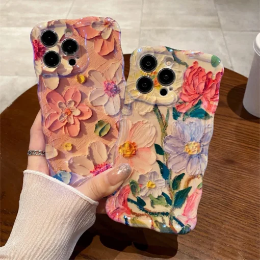 luxury laser pink glitter 3d painting flowers pattern iphone series phone cases ic0363