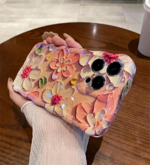 luxury laser pink glitter 3d painting flowers pattern iphone series phone cases ic0363