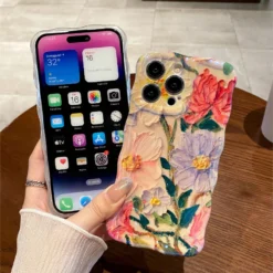 luxury laser pink glitter 3d painting flowers pattern iphone series phone cases ic0363