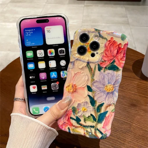 luxury laser pink glitter 3d painting flowers pattern iphone series phone cases ic0363