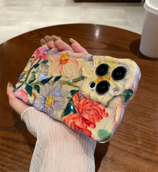 luxury laser pink glitter 3d painting flowers pattern iphone series phone cases ic0363