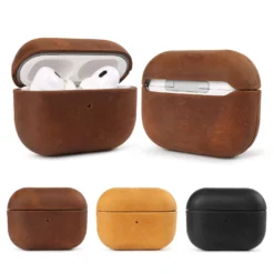 Genuine Leather Headphone Case for AirPods 1 2 3 4 Pro