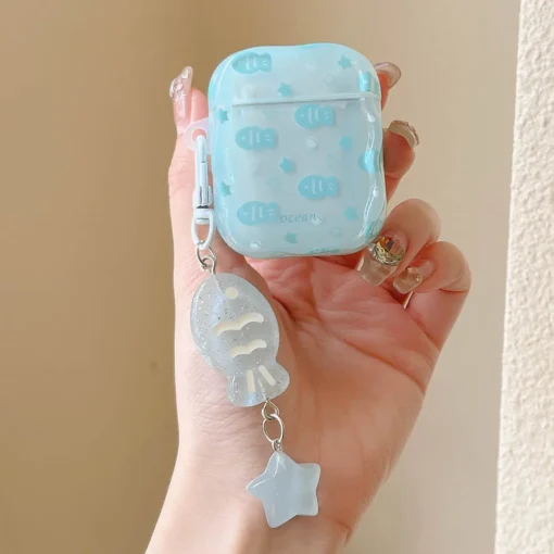 Blue Fish Headphone Case with Pendant for AirPods 1 2 3 4 Pro