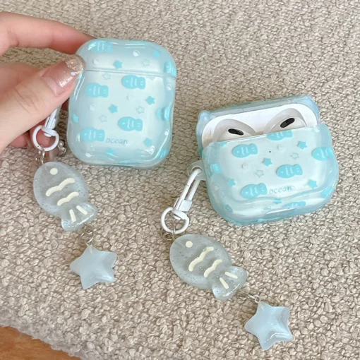Blue Fish Headphone Case with Pendant for AirPods 1 2 3 4 Pro - Image 2